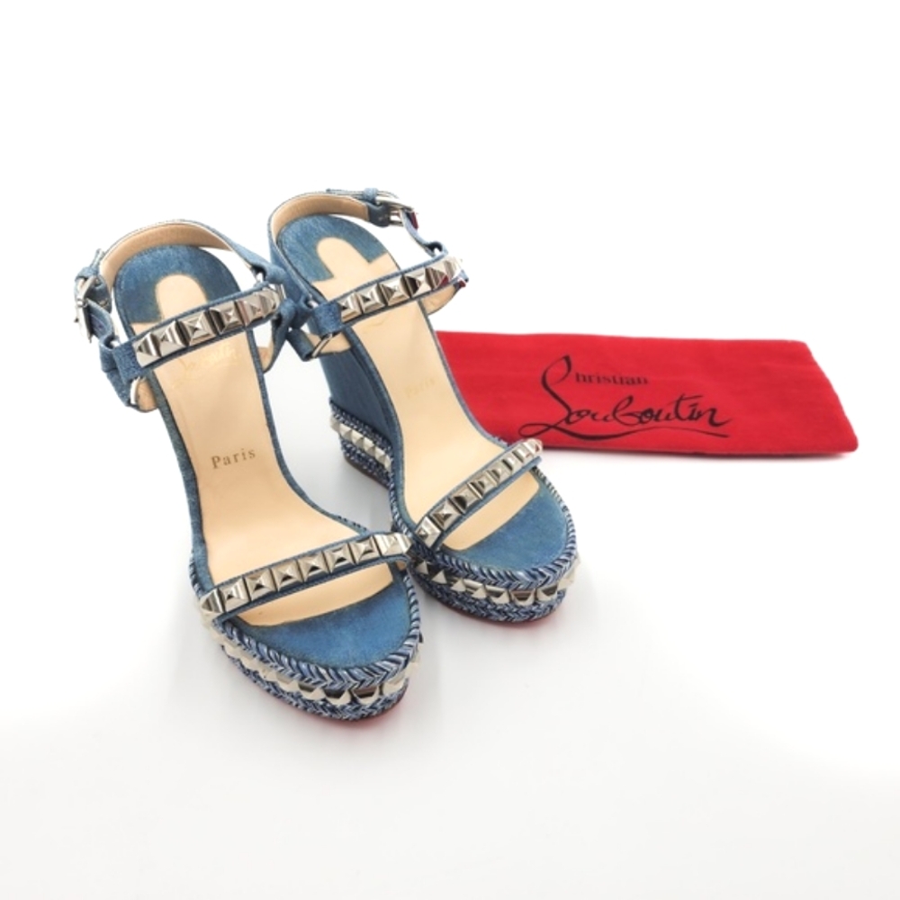 Christian Louboutin Denim Platform Studded Espadrille Sandals Shoes EU 38 - Picture 10 of 10